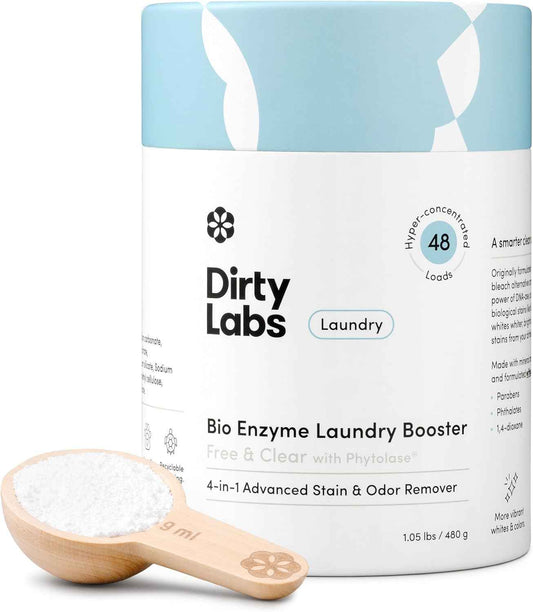 Dirty Labs Scent Free Bio Enzyme Laundry Booster for Intentional Capsule Wardrobe Care and Neutral-Tone Whites, 48 Loads
