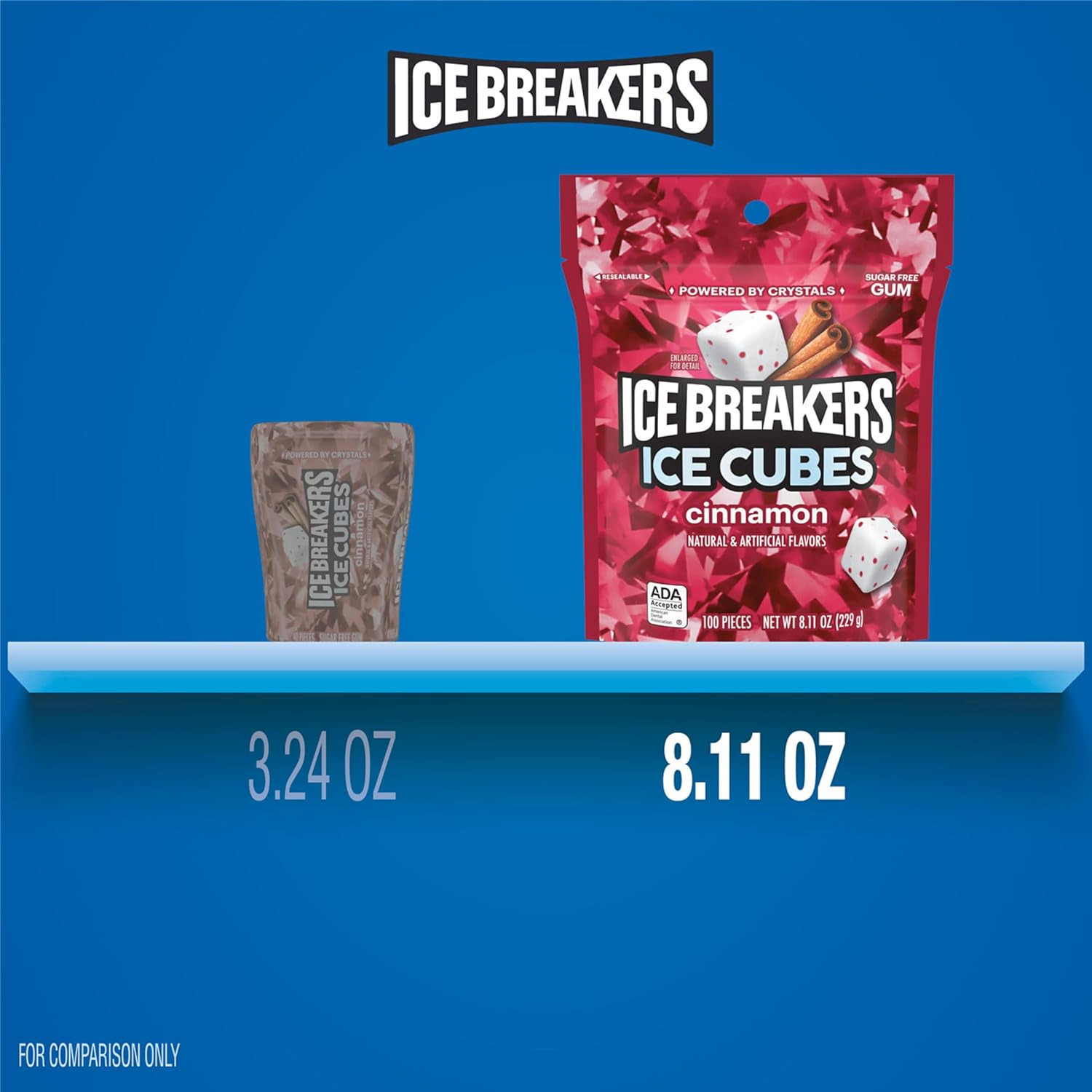 ICE BREAKERS Ice Cubes Cinnamon Sugar Free Chewing Gum Pouch – Camping and Road Trip Breath Freshener for Long-Distance Travelers