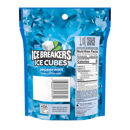 ICE BREAKERS Ice Cubes Peppermint Sugar Free Chewing Gum, 100 Pieces – Bedside Nightstand Freshener for Denture Wearers and Dry Mouth Relief