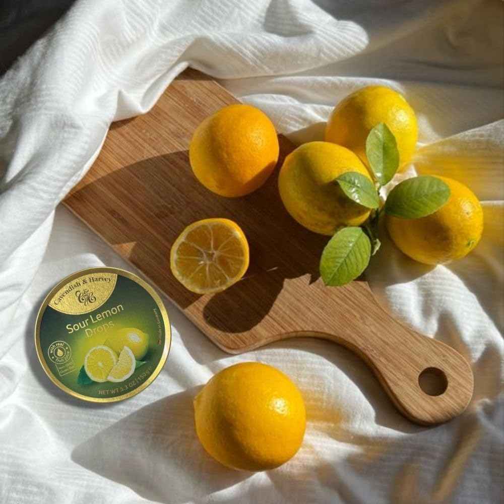 Cavendish & Harvey Sour Lemon Hard Candy Drops – Housewarming Gift for New Neighbors, Premium 5.3 oz Tin