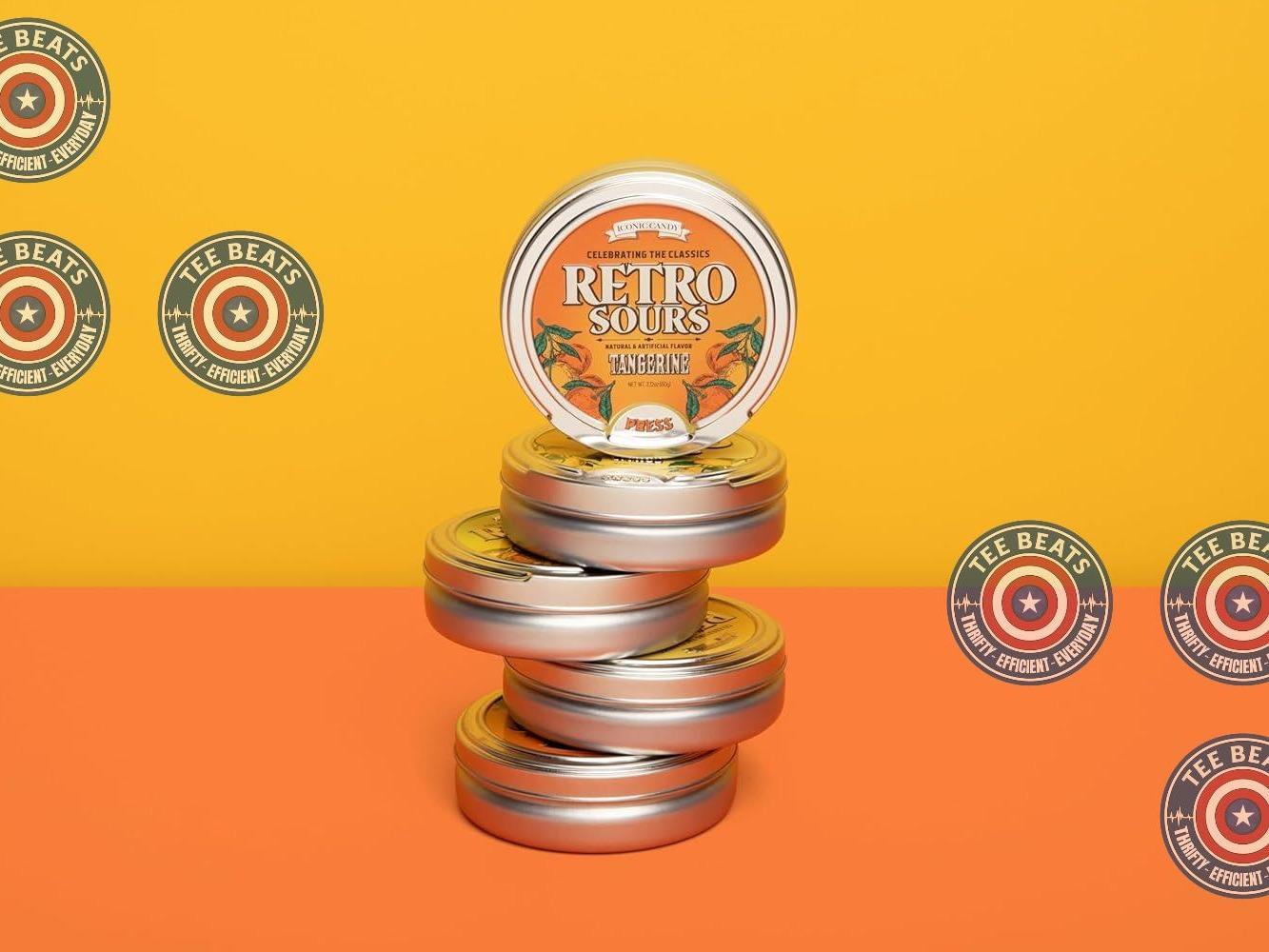 Iconic Candy Retro Sours Hard Tangy Candy Tin – Vintage Holiday Stocking Stuffer, Tangerine Flavored Novelty Gift
