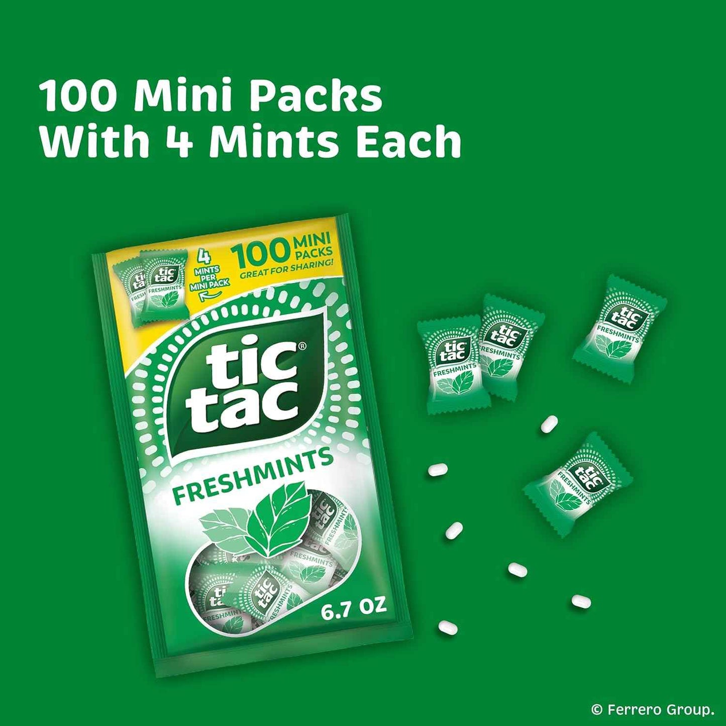 Tic Tac Freshmints 100 Mini Packs – Lunchbox Treat and Diaper Bag Snack for School-Age Kids, Gluten Free
