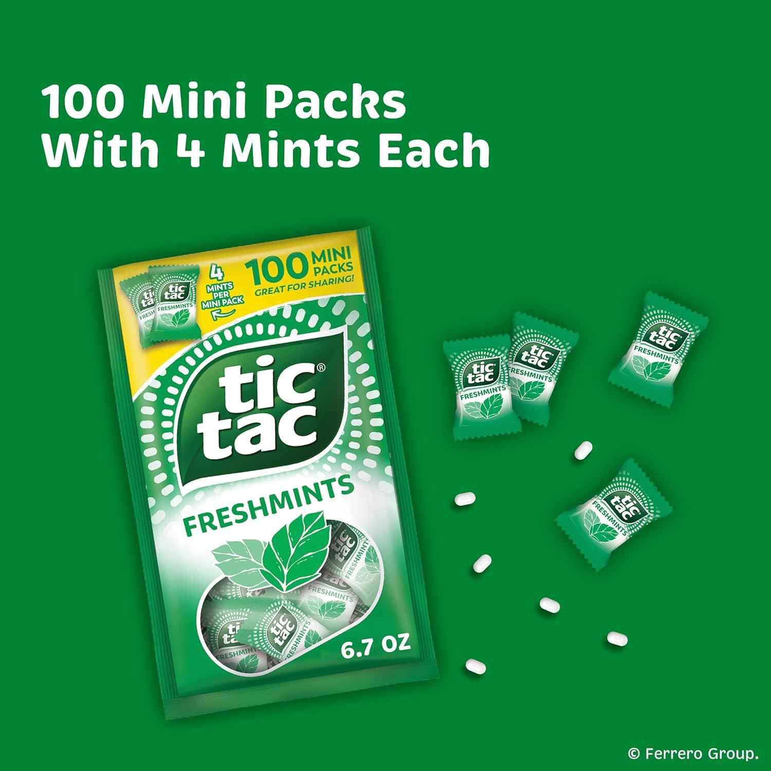 Tic Tac Freshmints 100 Mini Packs – Lunchbox Treat and Diaper Bag Snack for School-Age Kids, Gluten Free