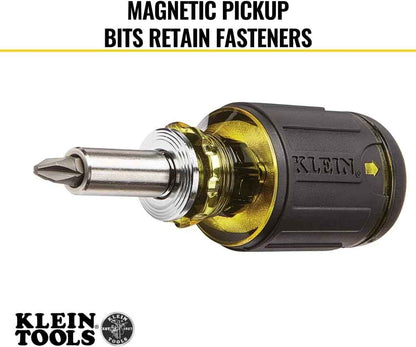 Klein Tools 32308 Stubby Multi-Bit Screwdriver – Fast Bit Swaps for Electricians on Tight Job Sites