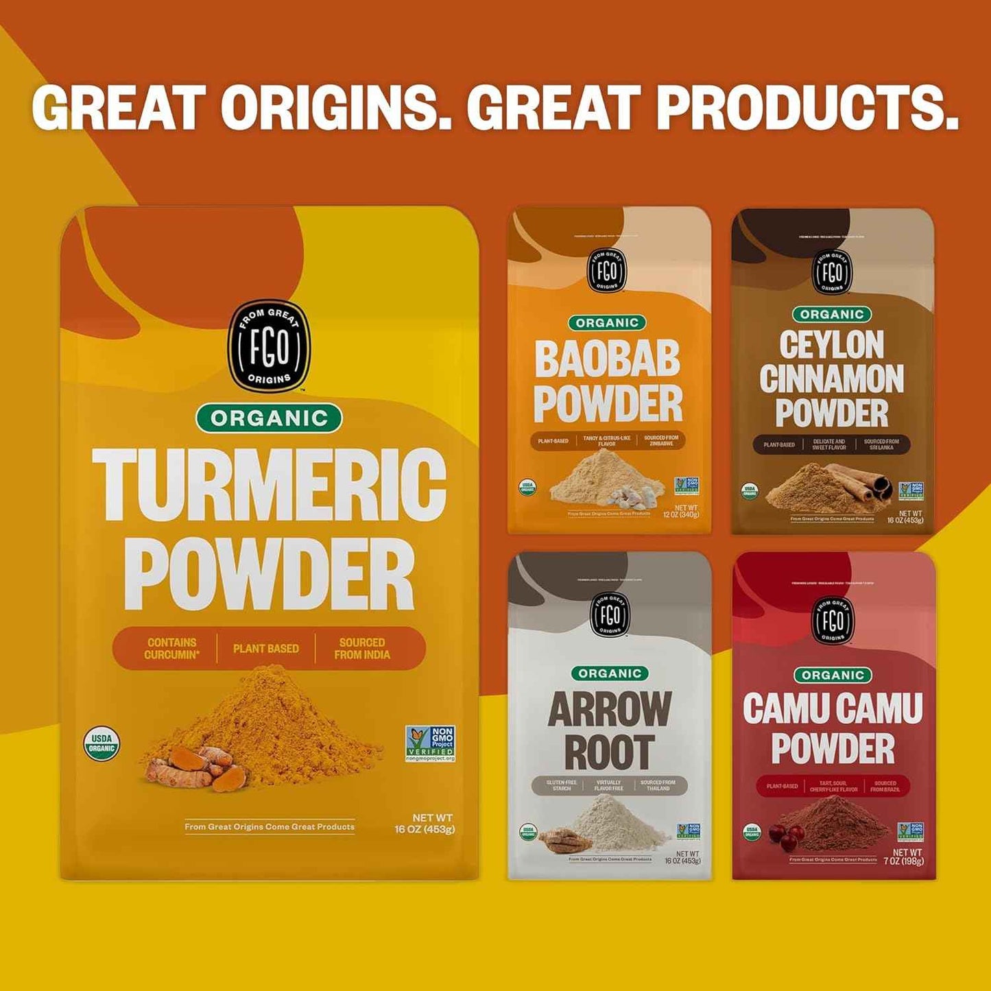FGO Organic Turmeric Powder – Clean-Label Supplement Spice for Holistic Wellness Routines, Resealable 8oz Pouch
