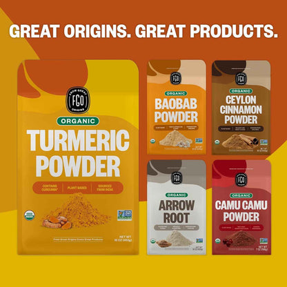 FGO Organic Turmeric Powder – Clean-Label Supplement Spice for Holistic Wellness Routines, Resealable 8oz Pouch