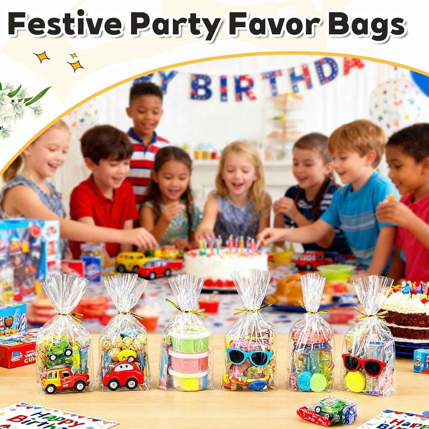 PigPotParty Clear Cellophane Treat Bags 6x9 – Ready-to-Give Birthday Gift Packaging for Homemade Cookies and Holiday Treats
