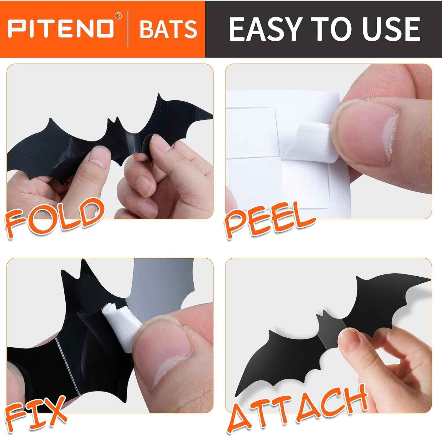 Piteno® Kids Halloween Craft Bats 140 Pack, Safe PVC 3D Folding Bat Stickers for Children Bedroom and Classroom Party Activity