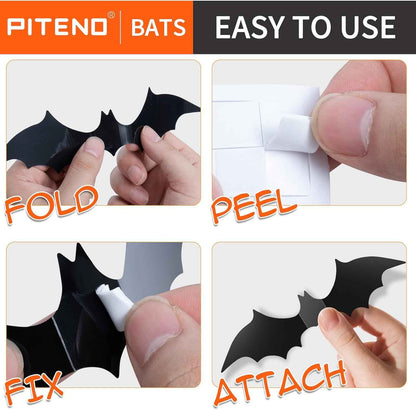 Piteno® Kids Halloween Craft Bats 140 Pack, Safe PVC 3D Folding Bat Stickers for Children Bedroom and Classroom Party Activity