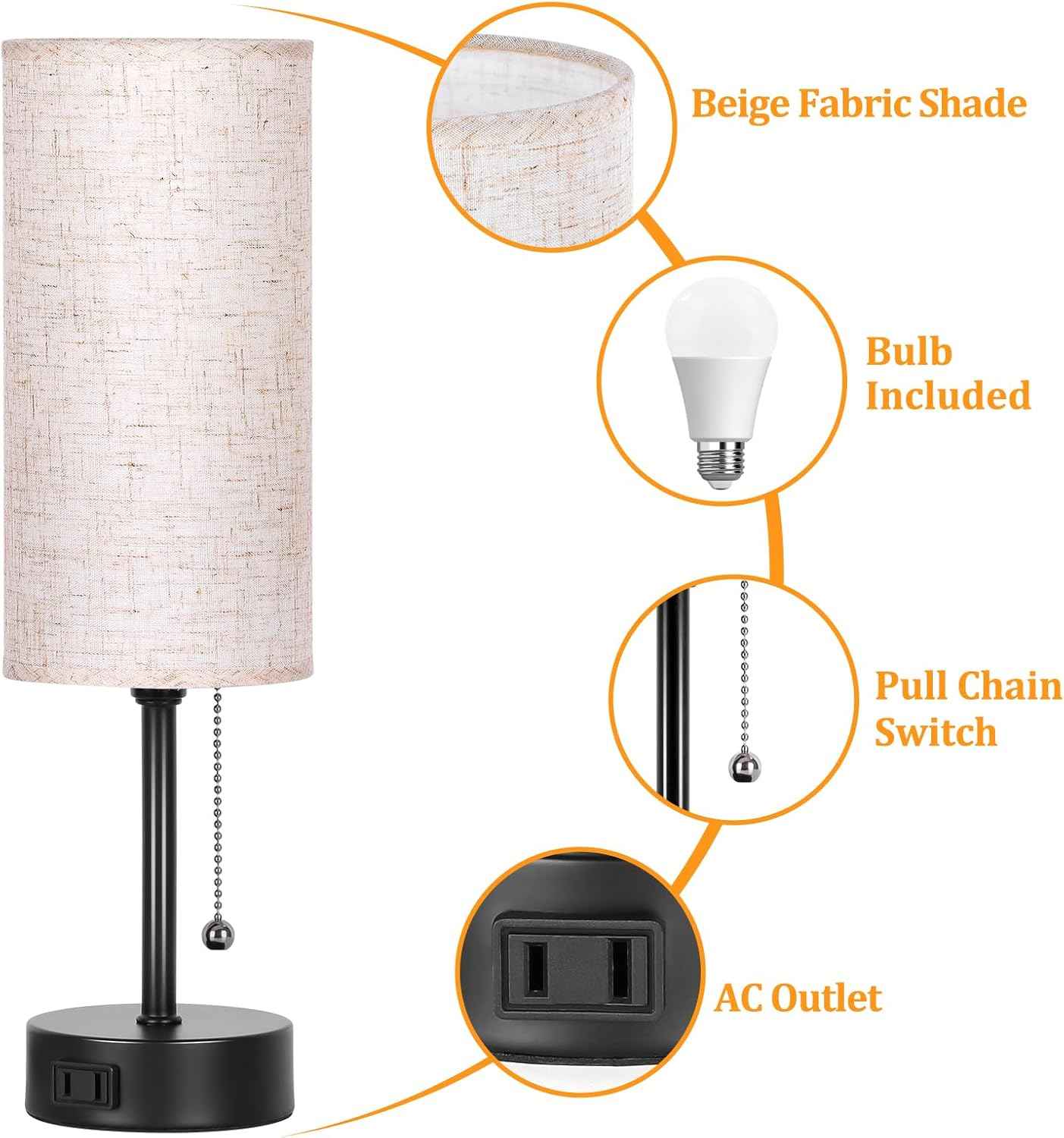 Focus Desk Lamp for Home Office, 3 Color Temperature Task Light with Pull Chain and AC Outlet for Chargers
