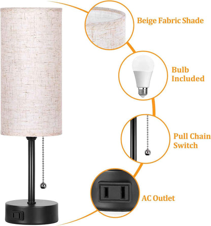 Focus Desk Lamp for Home Office, 3 Color Temperature Task Light with Pull Chain and AC Outlet for Chargers