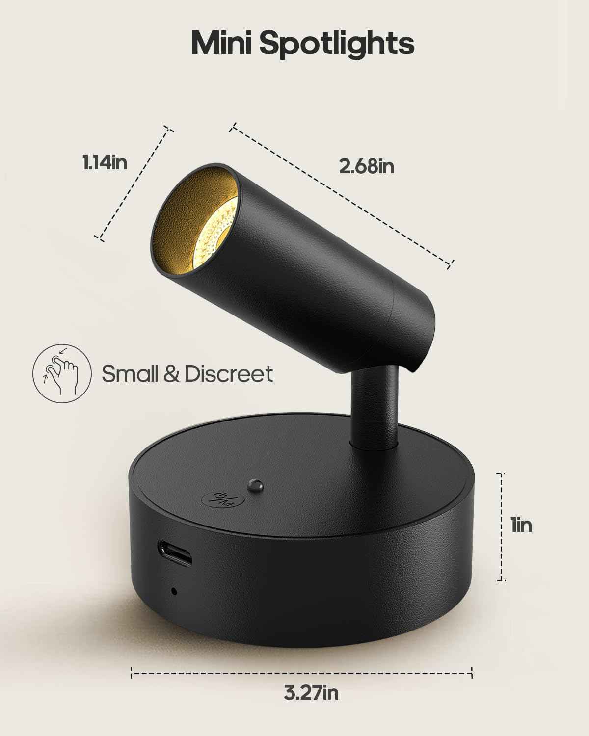 Wireless Magnetic LED Spotlight, Clean Cylinder Profile for Intentional Shelf and Plant Displays, No Wires No Clutter