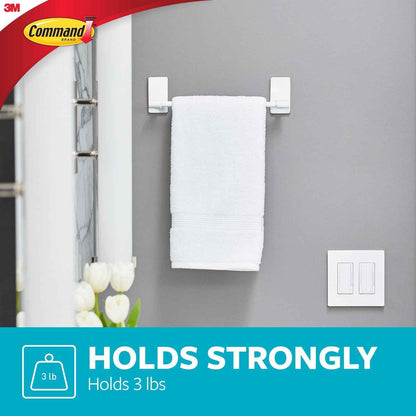Command Hand Towel Bar Satin Nickel Minimalist Bathroom Storage with Water Resistant Strips, 9 in Bar Length Holds up to 3 lbs, Clean Lines