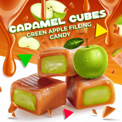 LAETAFOOD Green Apple Caramel Cubes – Housewarming Gift Basket Filler, 75 Individually Wrapped Pieces, 1 lb Bulk Bag