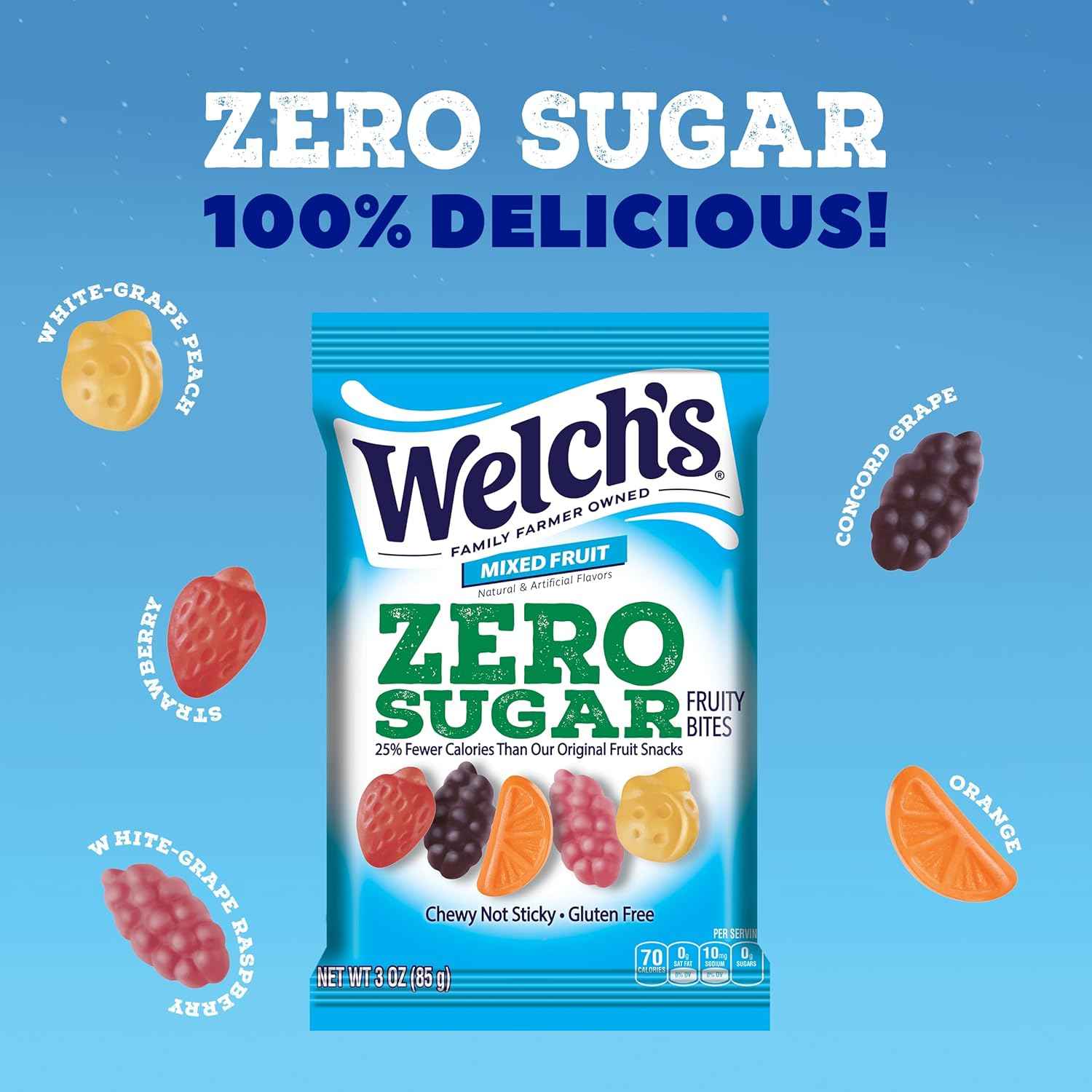 Welch's Zero Sugar Fruity Bites – Trail and Gym Bag Snack for Active Commuters, 3oz Shelf-Stable Pack