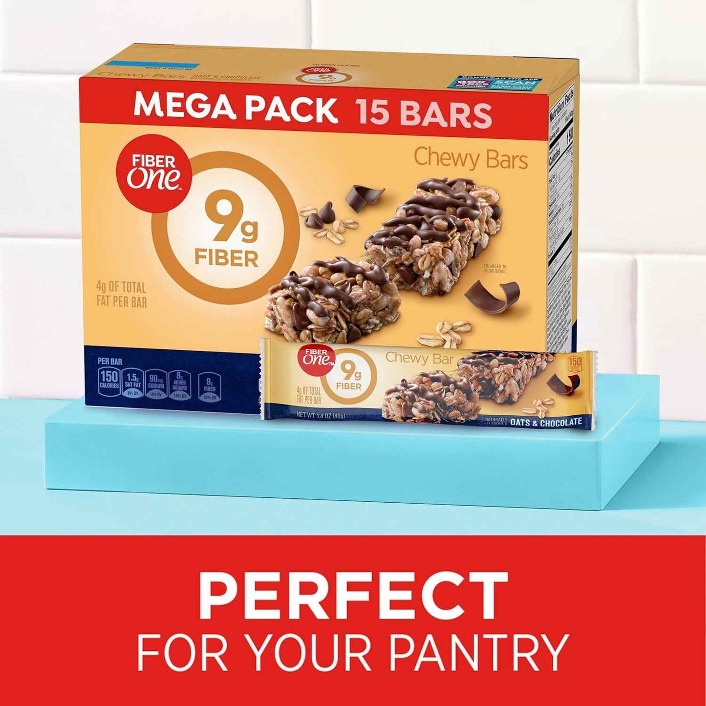 Fiber One Chewy Bars Oats and Chocolate – Pantry Staple Family Snack for Lunchboxes and Snack Drawer, Mega Pack 15 Ct