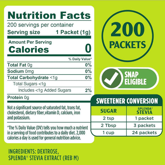 Splenda Stevia Zero Calorie Sweetener Packets – Office Desk Essential for Focused Workdays, Single-Serve Sugar Substitute