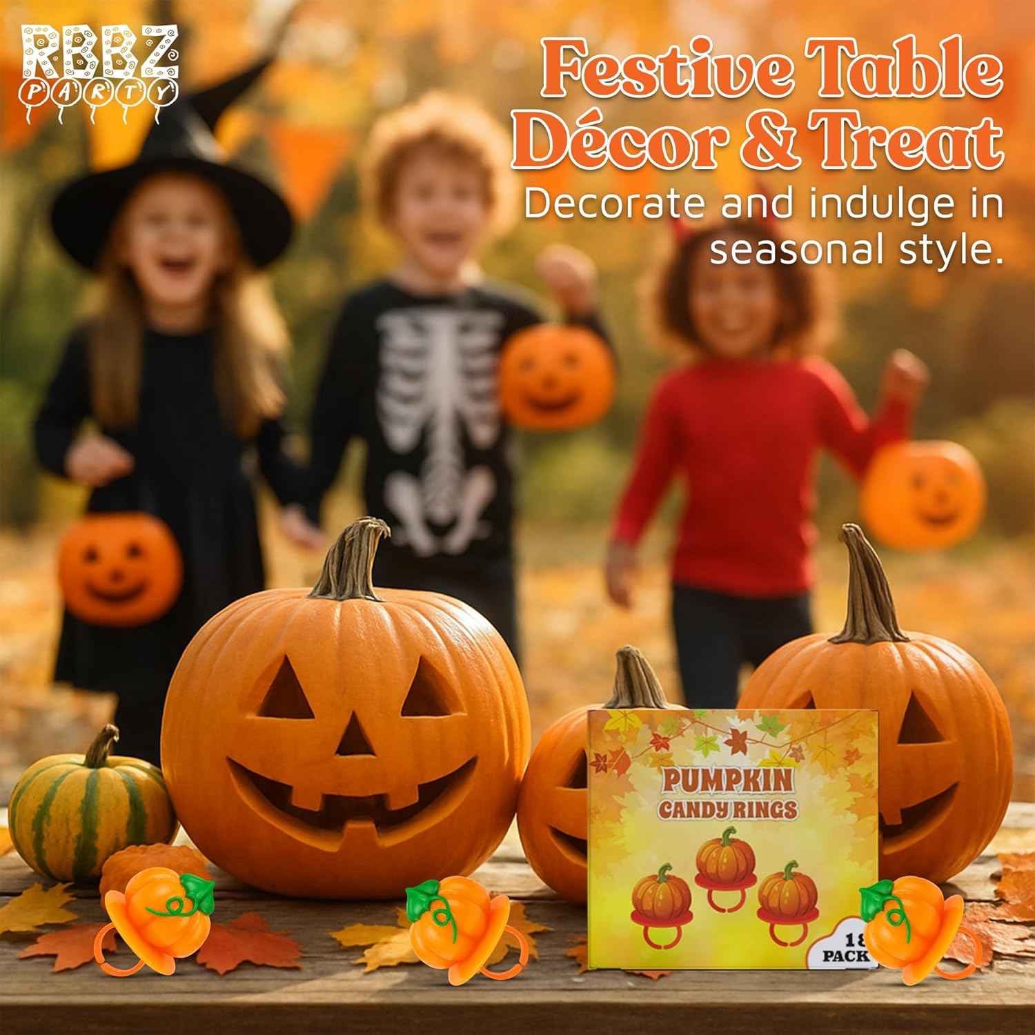 Pumpkin Candy 3D Ring Pops – Fall Themed Halloween Party Favor Gift for Kids and Teens