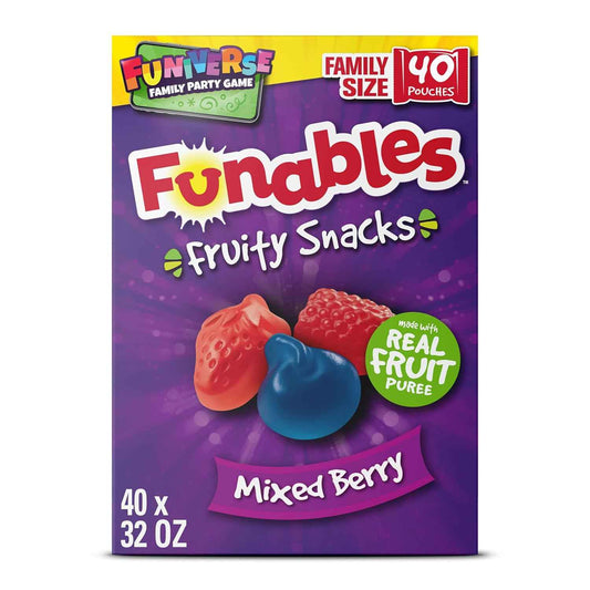 Funables Fruity Snacks, 70 Calorie Mixed Berry Pouches for Calorie Counting and Weight Management