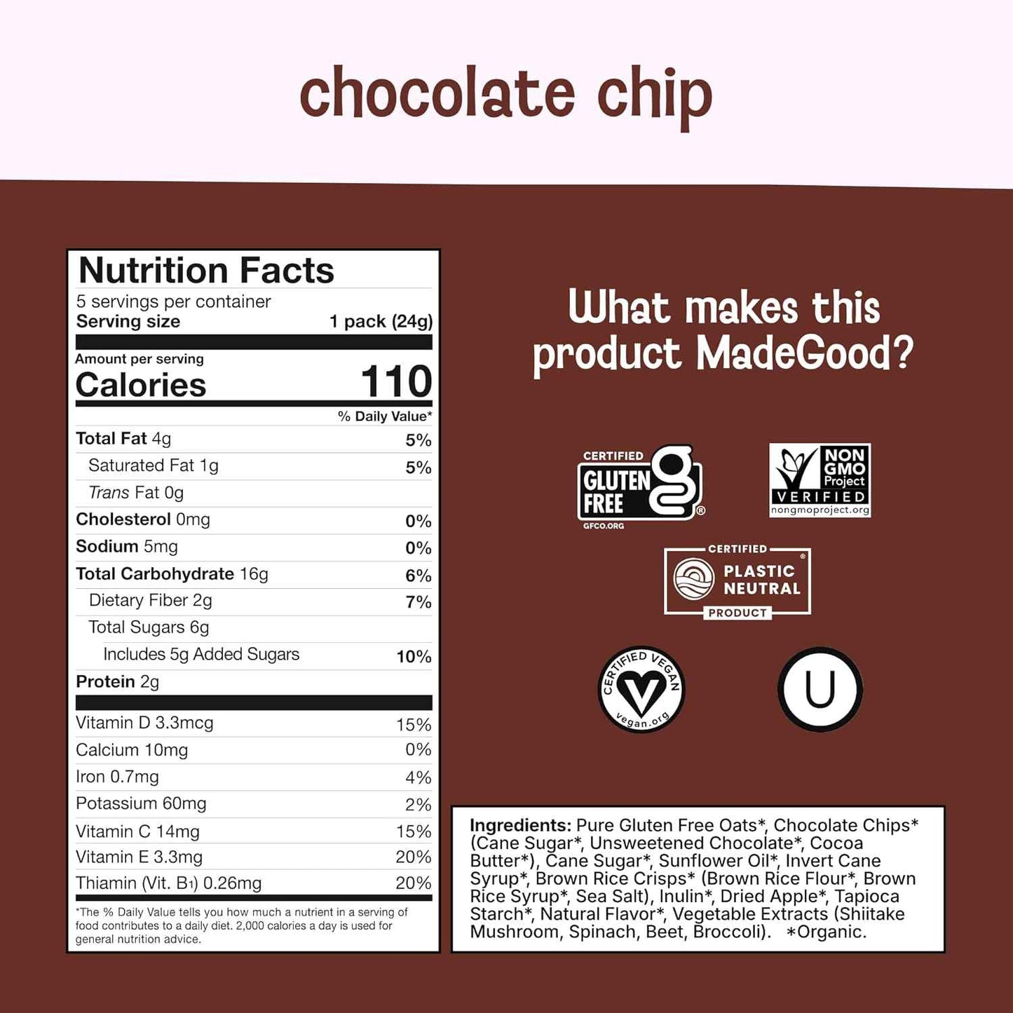 MadeGood Chocolate Chip Granola Bites – Nut-Free Facility Snack for Severe Allergy Households, Cross-Contamination Safe