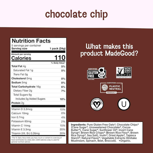 MadeGood Chocolate Chip Granola Bites – Nut-Free Facility Snack for Severe Allergy Households, Cross-Contamination Safe