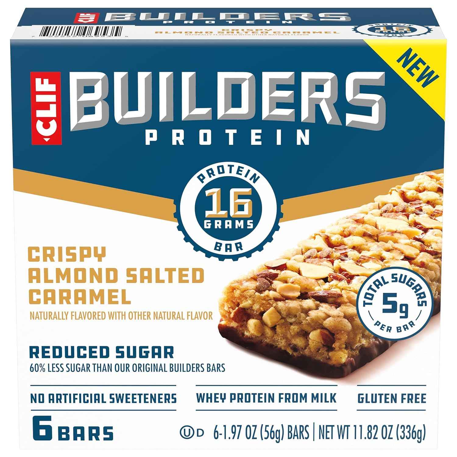 CLIF BUILDERS Reduced Sugar Protein Bar - Portable Peanut Butter Chocolate Energy Bar for Hunting, Fishing, and Backpacking