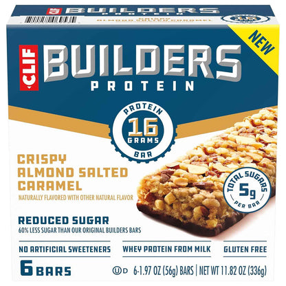 CLIF BUILDERS Reduced Sugar Protein Bar - Portable Peanut Butter Chocolate Energy Bar for Hunting, Fishing, and Backpacking