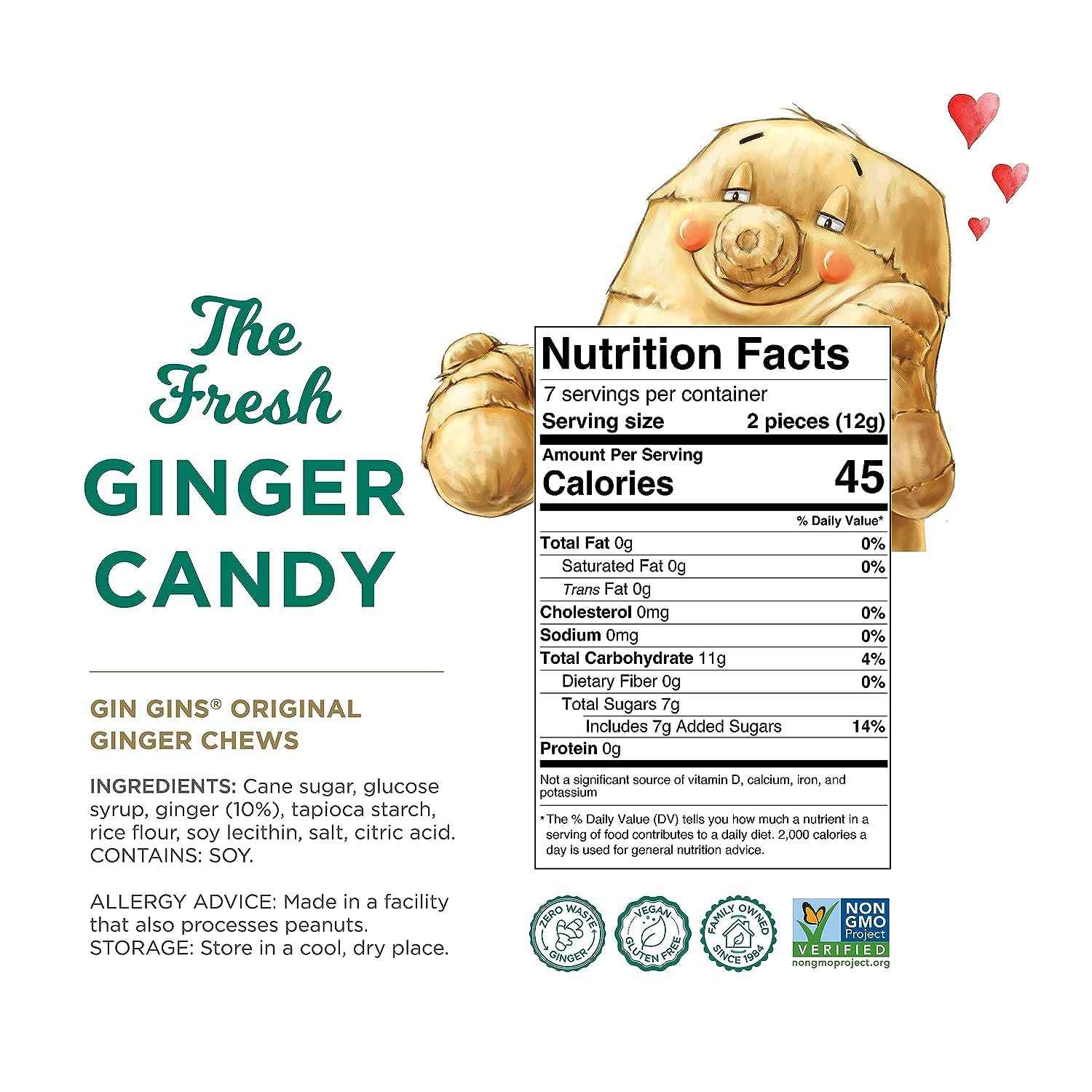 GIN GINS Original Ginger Chews – Thoughtful Mother's Day Gift Basket Addition for Expectant Moms, 3oz Bag