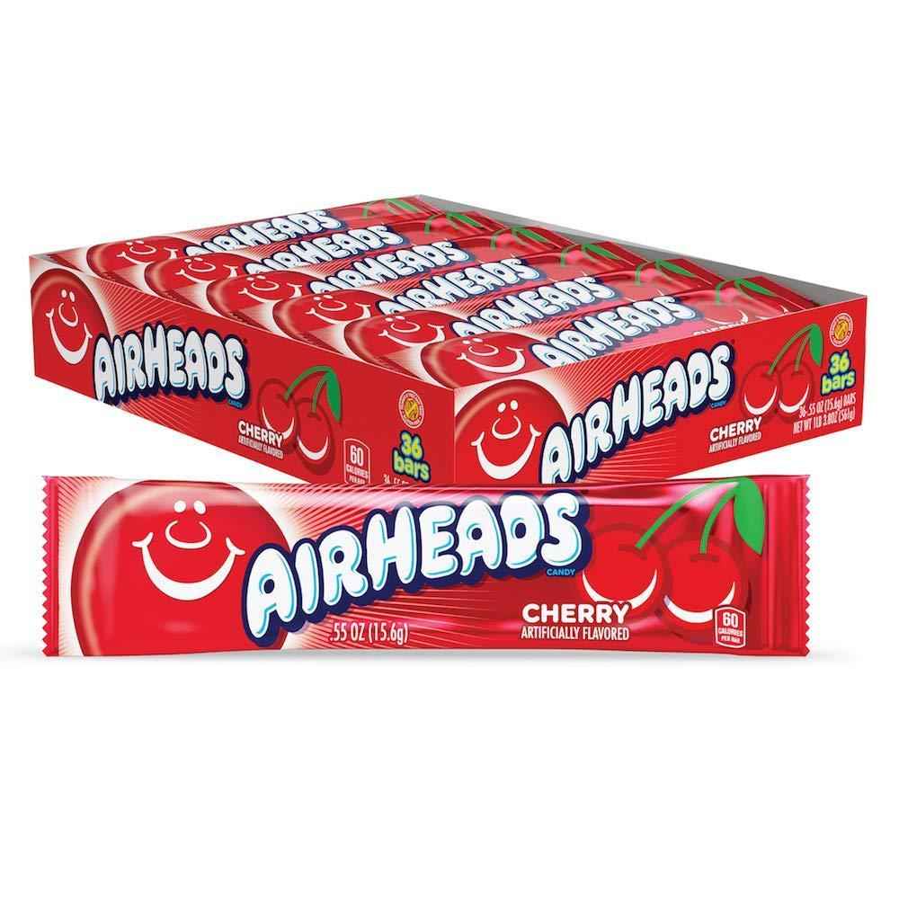 Airheads Candy Cherry – Allergen-Free Pantry Staple for Shared Households, Bulk Pack of 36