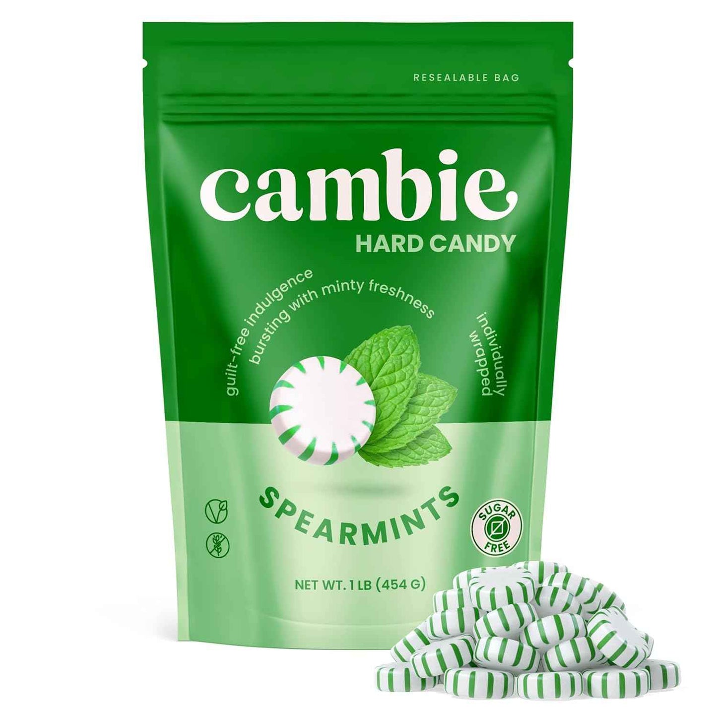Cambie Sugar Free Hard Candy Spearmint – Low-Calorie Breakroom Snack for Busy Professionals, Individually Wrapped