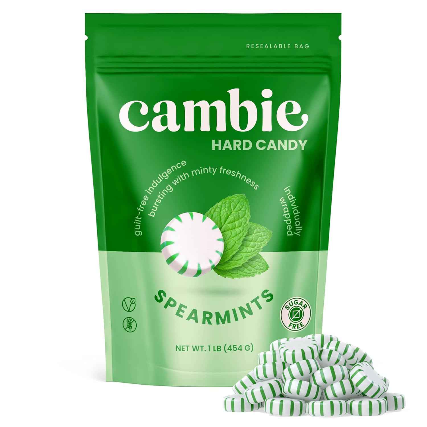 Cambie Sugar Free Hard Candy Spearmint – Low-Calorie Breakroom Snack for Busy Professionals, Individually Wrapped