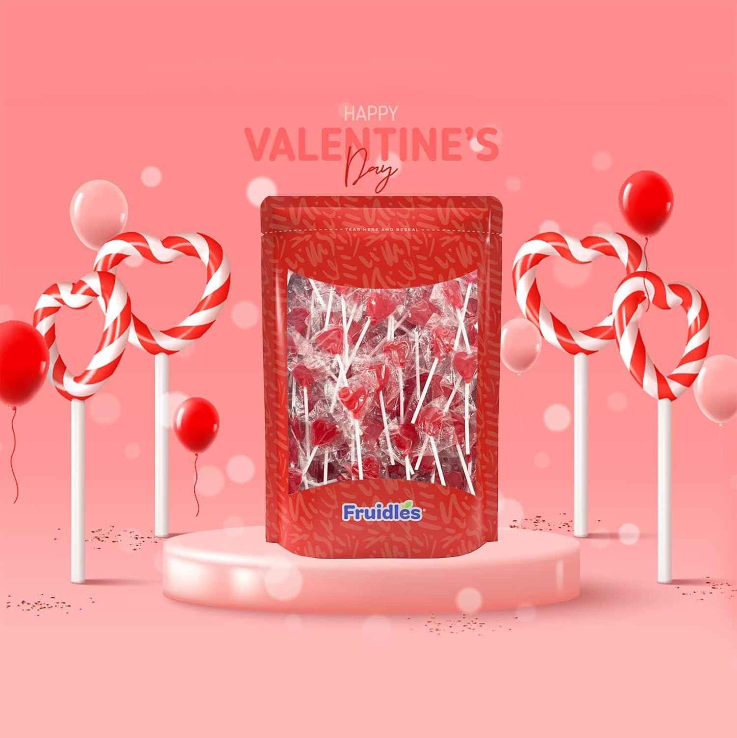 Fruidles Strawberry Heart Suckers – Cute Housewarming and Galentine's Gift, Half-Pound Bulk Wrapped Candy