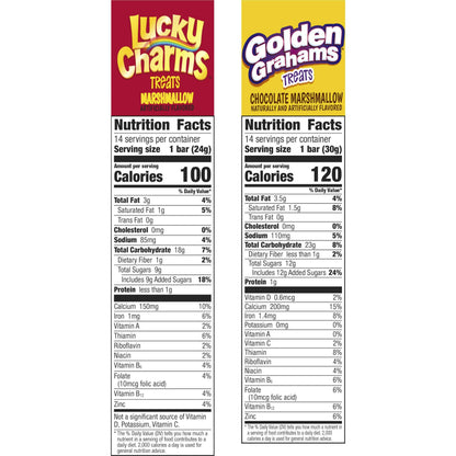 Golden Grahams Lucky Charms Breakfast Cereal Treat Bars – School Lunchbox Snack Pack for Kids, 28 Individually Wrapped Bars
