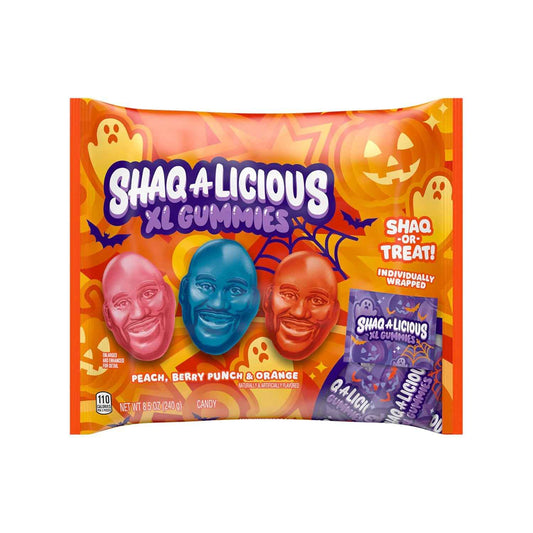 SHAQ-A-LICIOUS XL Individually Wrapped Gummy Snack Packs for Tailgates, Picnics, and Fall Camping Trips, 8.5 oz Sour Halloween Candy
