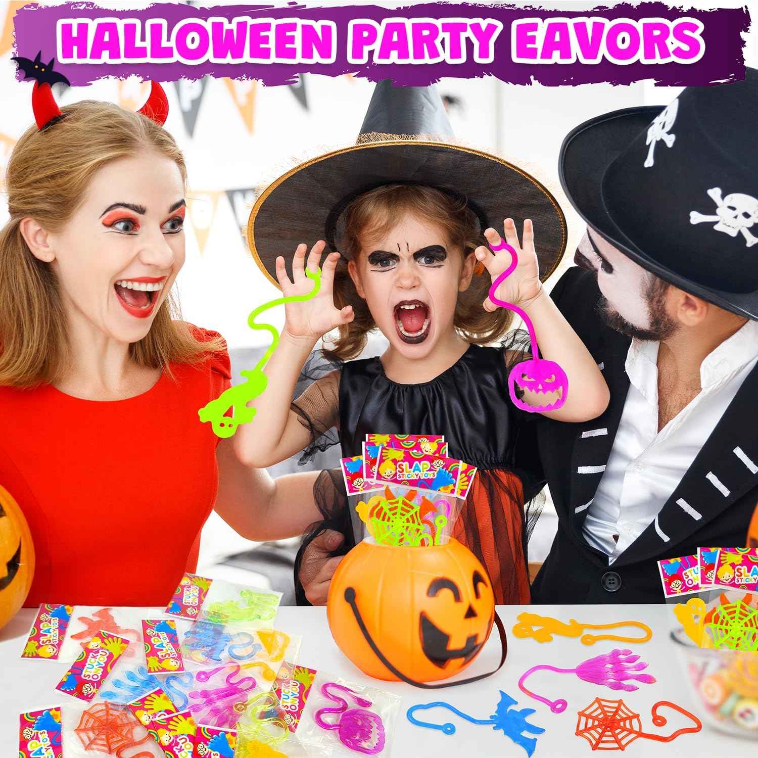 Kids Halloween Gift Bag Stuffer – 42 PCS Sticky Hand and Spooky Shape Novelty Toys for Birthday Party Favors and Trick or Treat Surprise Bags