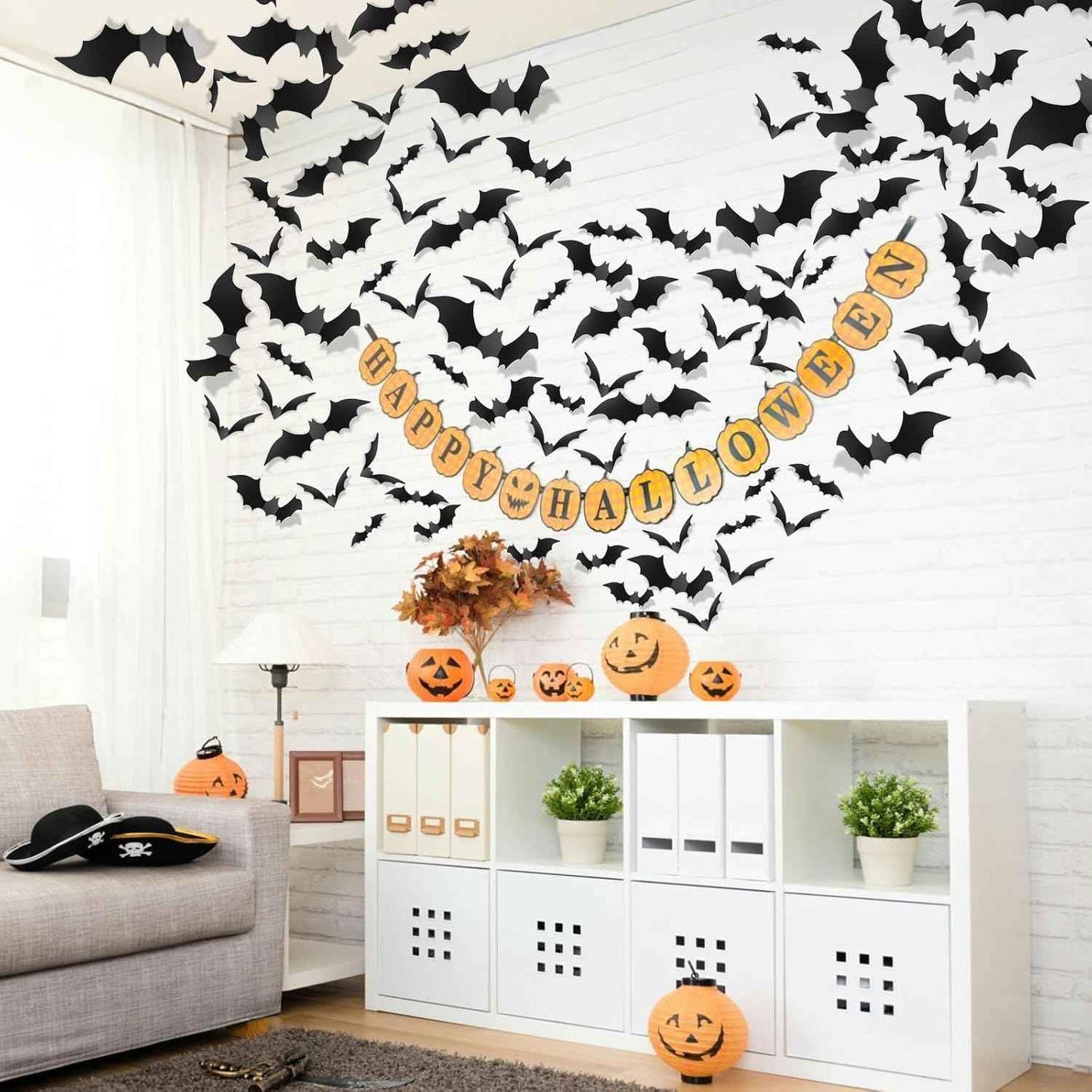 Piteno® Kids Halloween Craft Bats 140 Pack, Safe PVC 3D Folding Bat Stickers for Children Bedroom and Classroom Party Activity