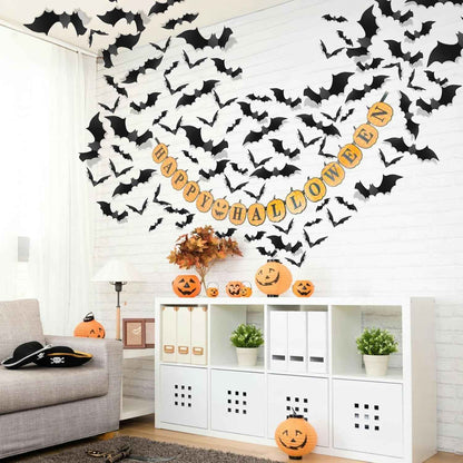Piteno® Kids Halloween Craft Bats 140 Pack, Safe PVC 3D Folding Bat Stickers for Children Bedroom and Classroom Party Activity
