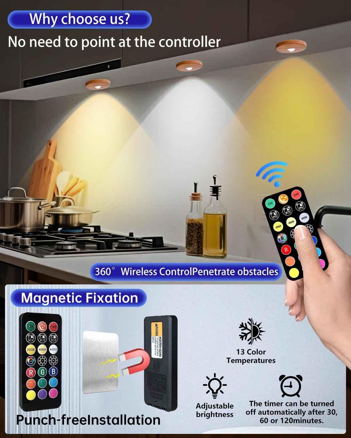 LuminAura Puck Lights – Cozy Bedroom Accent Lighting with RGB Color Modes and Dimmable Warm Glow