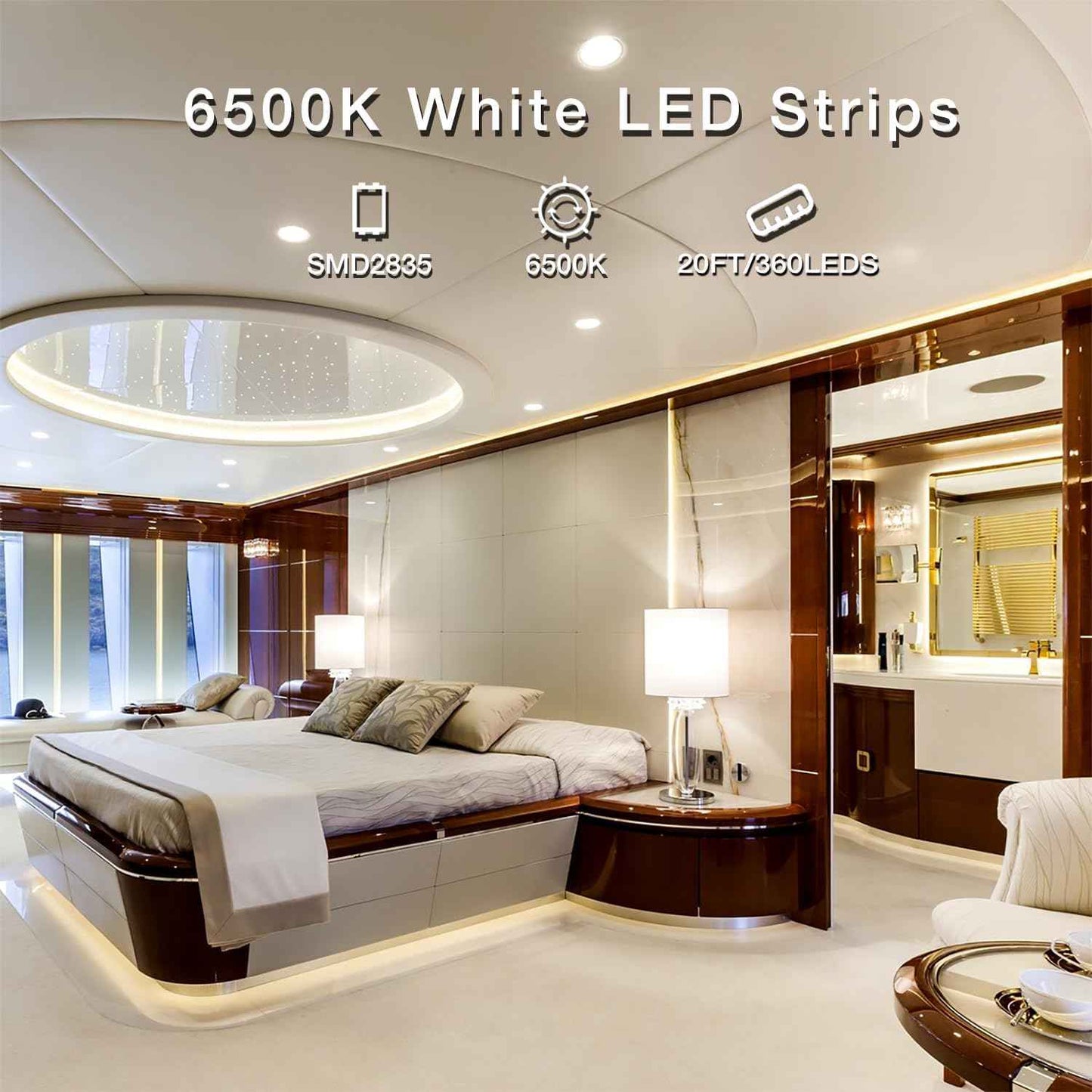 DAYBETTER Minimalist LED Tape Light 20FT Warm White – Subtle Bedroom Ambient Strip with Hidden Inline Dimmer