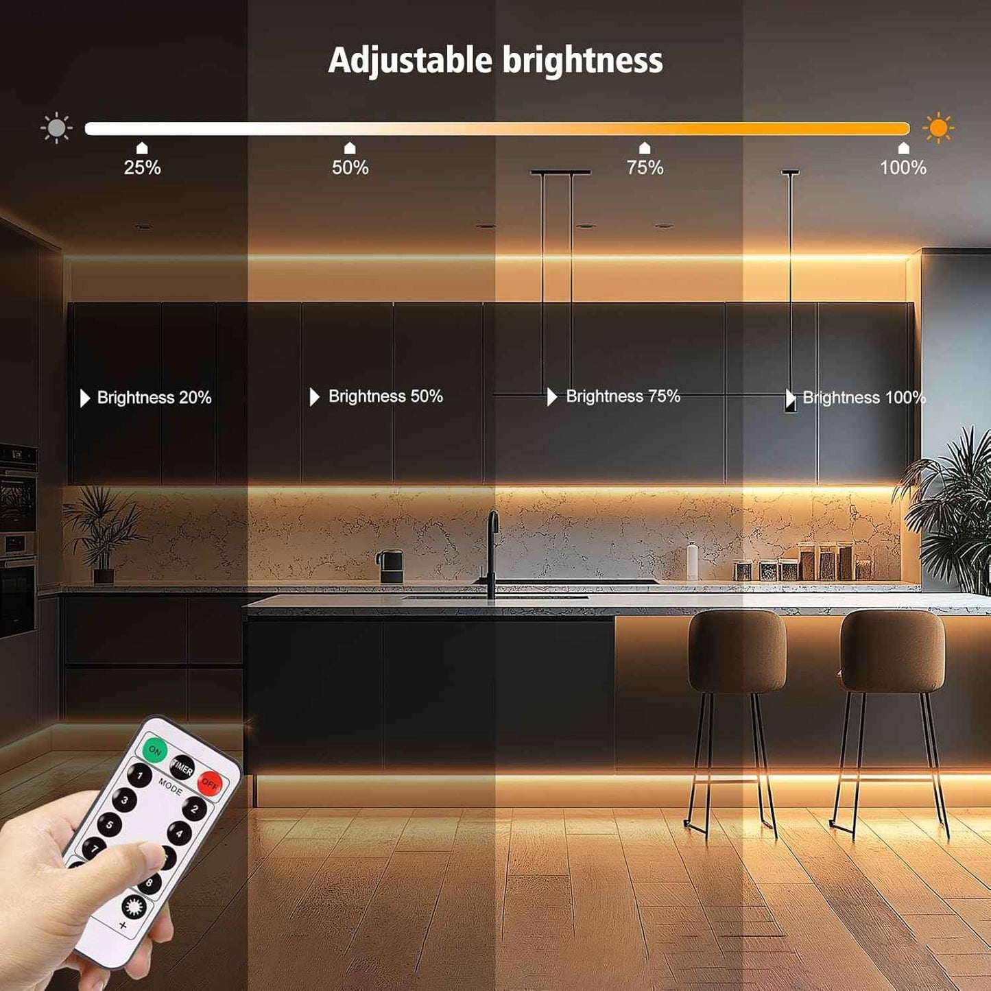 echosari Tape Light No Plug Required – Simple Peel-and-Stick Accent for Intentional Interiors, Warm White, Remote Dimmable