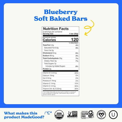 MadeGood Morning Blueberry Bars – Allergy-Safe Lunchbox Snack for School, Top 8 Allergen Free