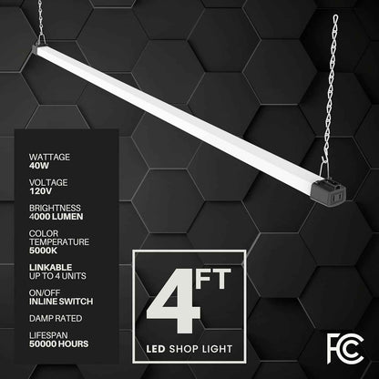 Quarterback 4FT LED Shop Light 40W FCC Certified Driver for Garage and Utility Room Task Lighting