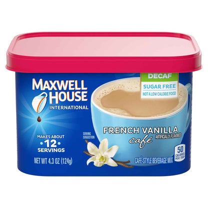 Maxwell House Instant Cafe Mix – Calming Decaf Coffee for Evening Wind-Down, Sugar-Free French Vanilla, 9 oz