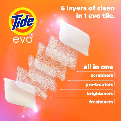 Tide evo Spring Blast Fiber Tiles Laundry Detergent for Clutter-Free Laundry Room Storage, Pre-Measured 42 Tiles