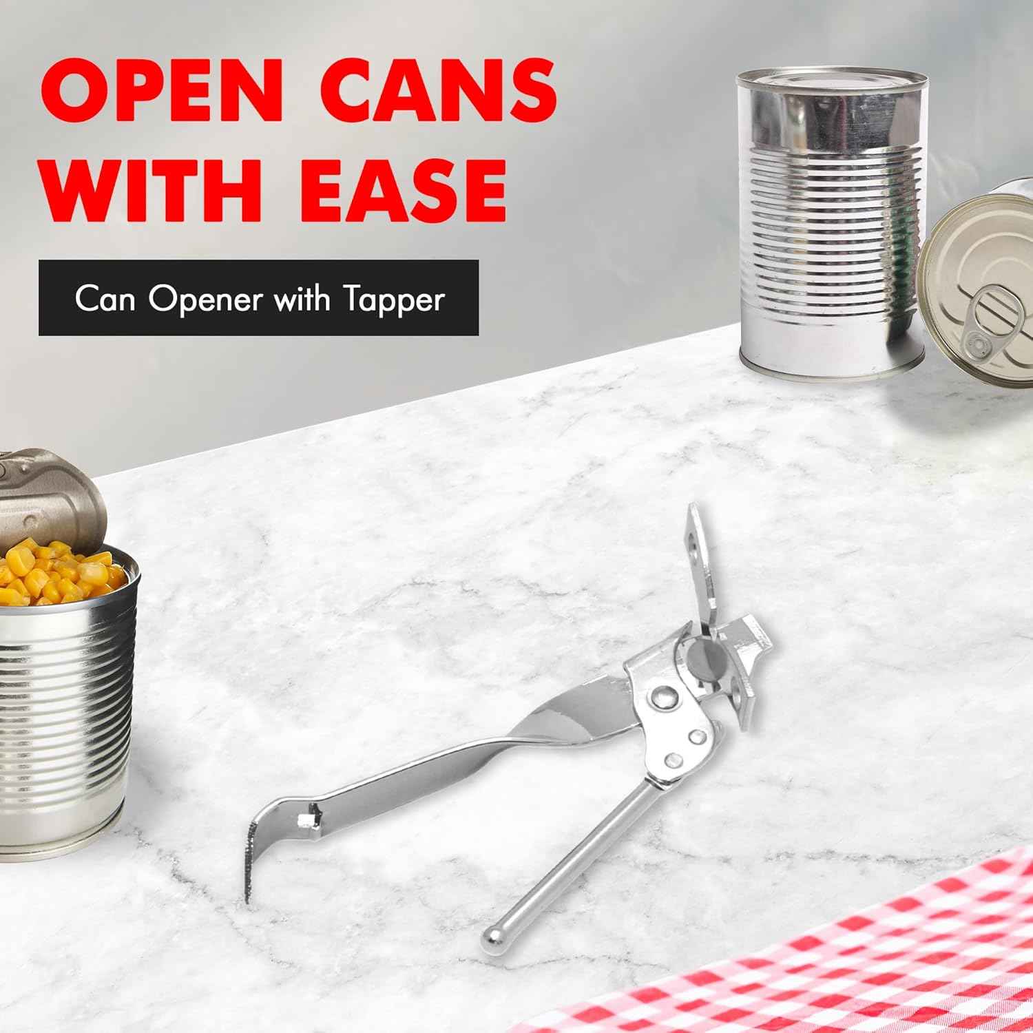 Chef Craft Select Can Opener with Tapper – Portable Manual Opener for Camping, Picnic Table, and RV Kitchens