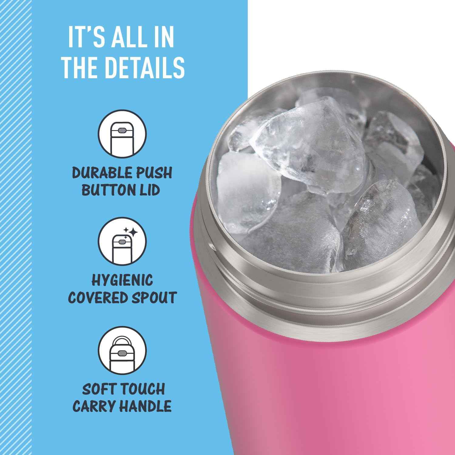 THERMOS FUNTAINER Pokemon Insulated Bottle for Kids – Durable 18/8 Stainless Steel, Soft-Touch Carry Handle for Small Hands