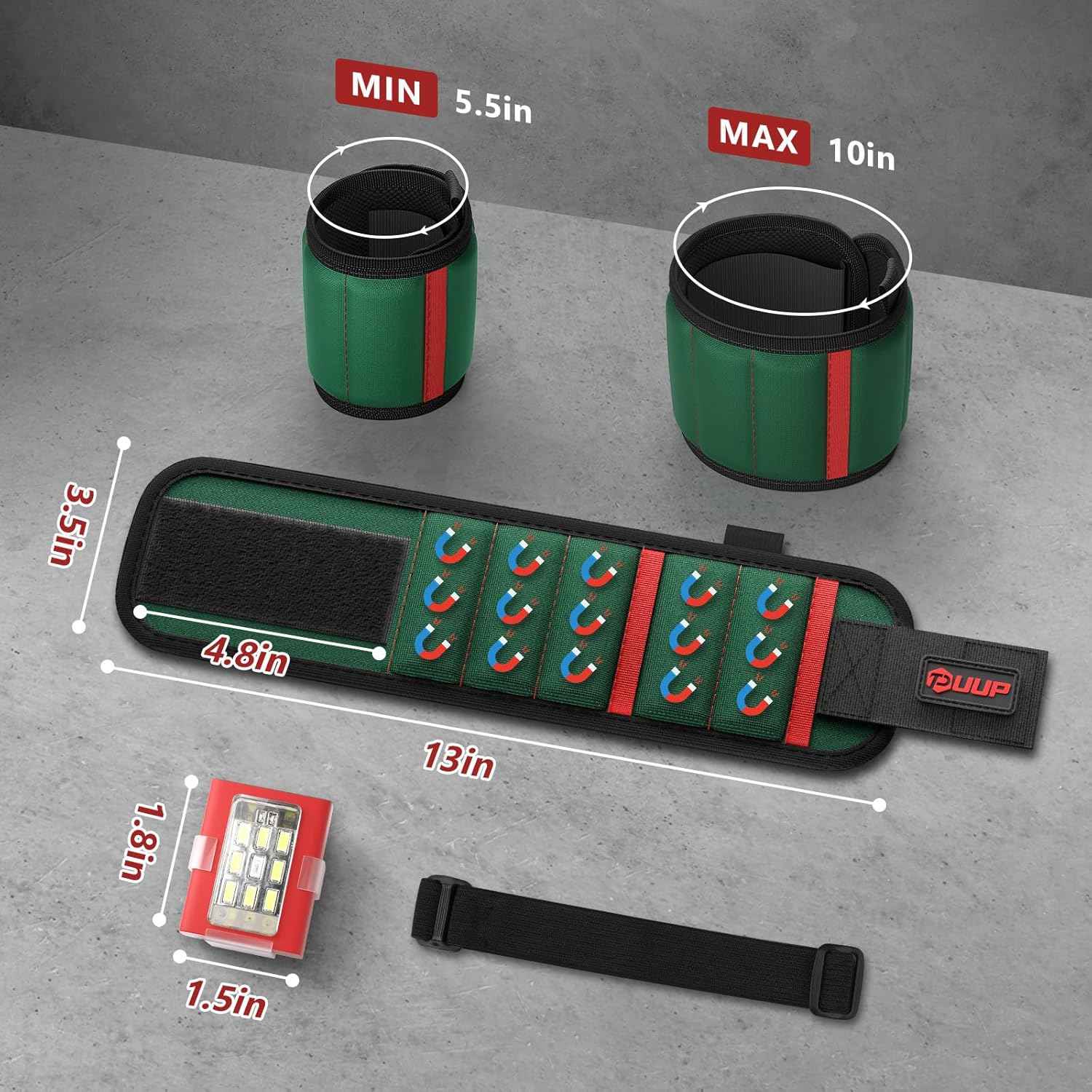 Magnetic Wristband with LED Light – Hands-Free Tool Holder for Overhead and Ladder Work, Rechargeable Wrist Light for Mechanics