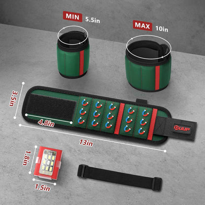 Magnetic Wristband with LED Light – Hands-Free Tool Holder for Overhead and Ladder Work, Rechargeable Wrist Light for Mechanics