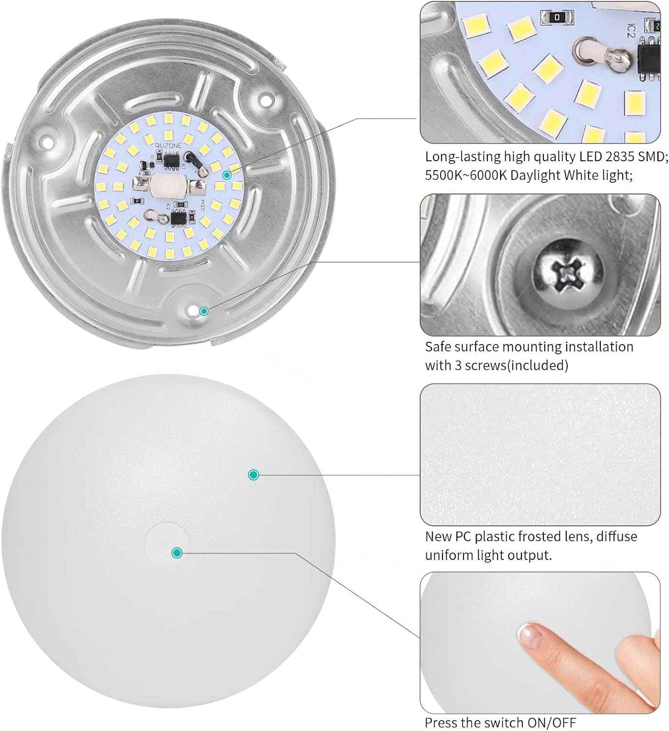 Child Safe RV LED Ceiling Light – Cool Touch Surface Mount Puck for Family Campers, No Hot Bulb 12V DC 4.5W