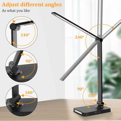 LumeRay LED Desk Lamp for Bedroom – 6 Color Finish Foldable Bedside Lamp with Warm Night Light and USB Charging for Nightstand Styling
